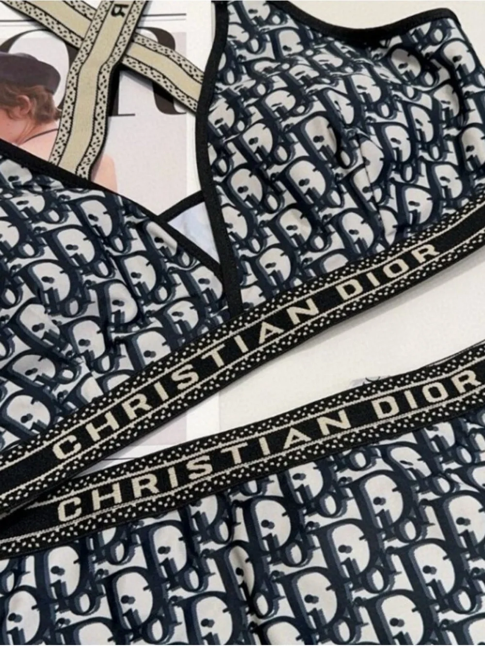 Christian Dior Black & White Logo Bralette Set